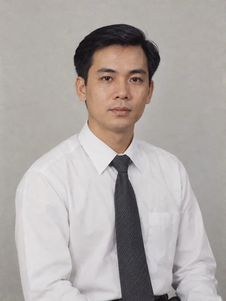 Ảnh thẻ Trần Quốc Sơn: người đàn ông mặc sơ mi trắng, thắt cà vạt sẫm màu.